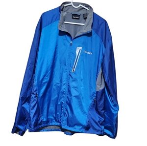 Marmot Men's full zip Blue and gray Fleece lined Rip Stop windbreaker Jacket